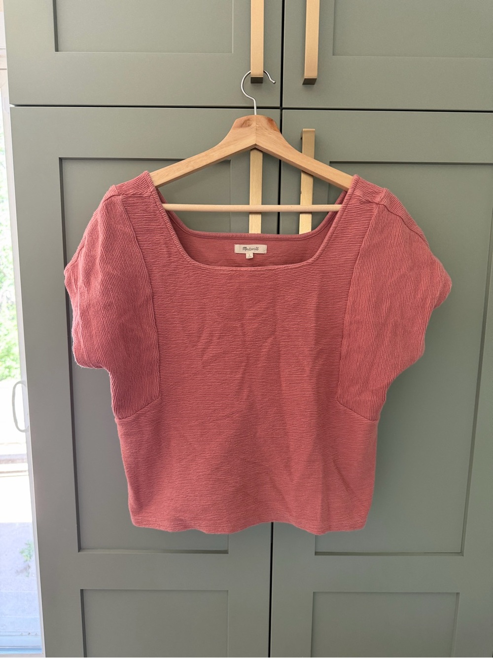 Madewell Caslon Square Neck Short Sleeve Top - Dusty Rose